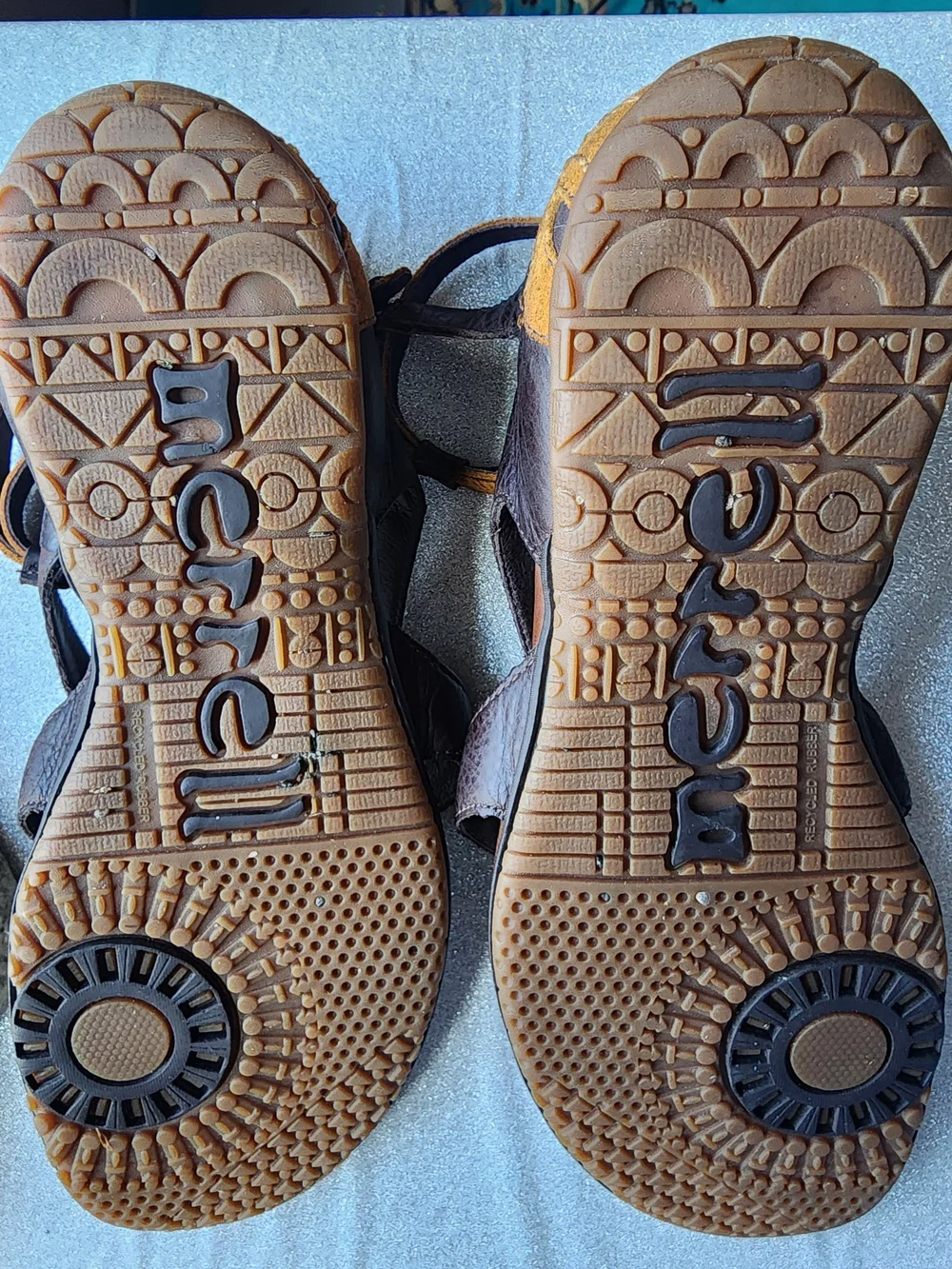 Merrell Brown Leather Sandals with Mustard Ankle Strap